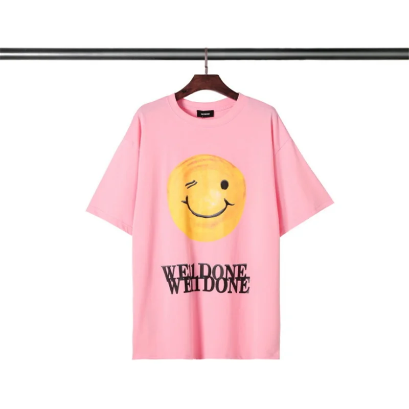 

Summer welldone smiley face pattern casual loose type spot round neck men and women the same short-sleeved T-shirt