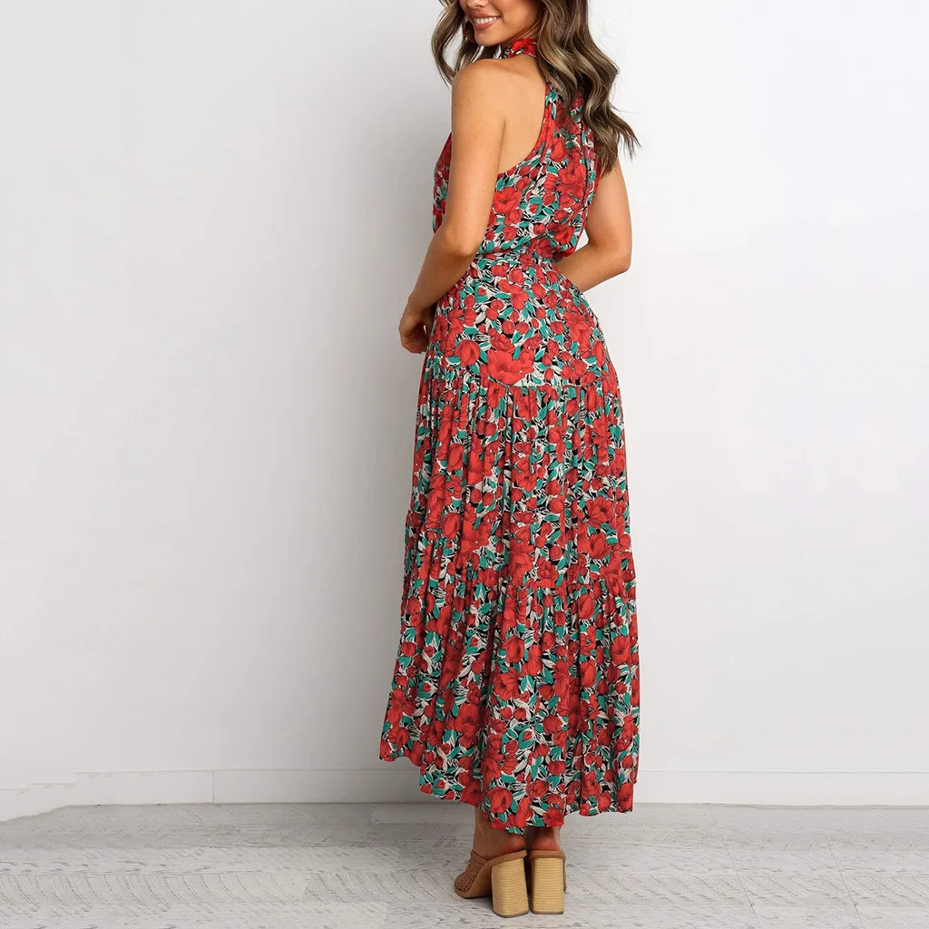 Женские платья с богемным принтом Vadim солнцезащитное платье лямкой на шее