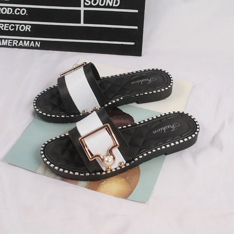 

2021Women Slippers Leopard Square Toe Ladies Sandals Flat Outdoor Slides Fashion Buckle Decoration Female Shoes Beach Lady Shoe