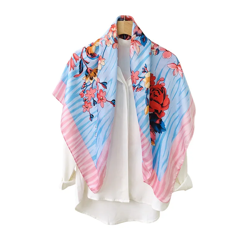 

2021 New Design Print Square Silk Scarf Women Neck Hair Hijab Shawl Wrap Foulard Bandana Female Neckerchief Spring Scarves