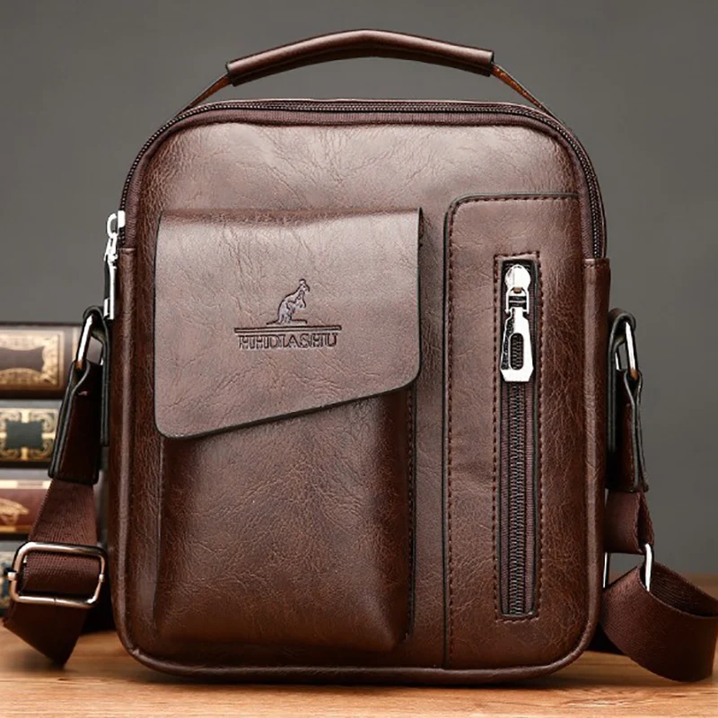 

Men's handbags 2021 new briefcase PU zipper single shoulder bag the man tide restoring ancient ways inclined shoulder bag