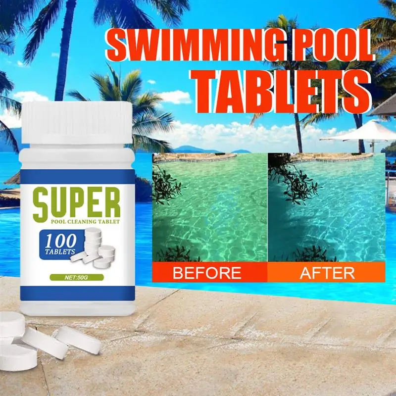

100pcs Swimming Pool Cleaning Tablets Disinfection Pills Clarifier Chemical Chlorine Tablets Instant Cleaning Water Disinfection
