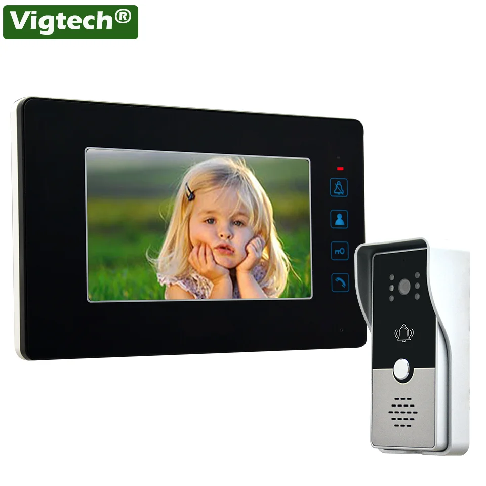 7 Inch Monitor Video Doorbell  Home Intercom Device Wired Video Door Phone System Kit With  White Light Sensor Waterproof