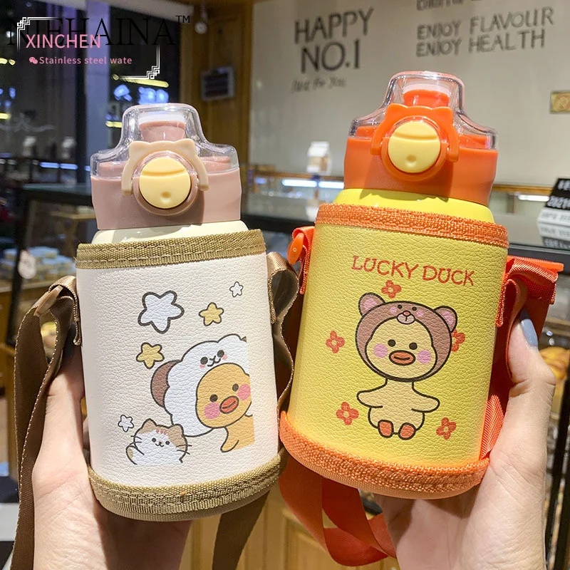 

XINCHEN 500ML Fashion Little Yellow Duck Children's Straw Cup Portable Portable 316 Stainless Steel Baby Drinking Cup
