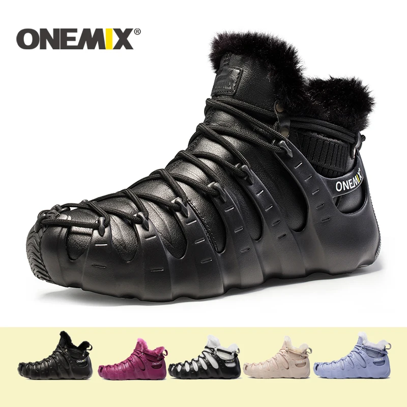 ONEMIX Running Shoes Men Winter Boots Men Plus Velvet Warm Sneakers Men Outdoor Trekking Shoes Winter Warm Keeping Shoes Women