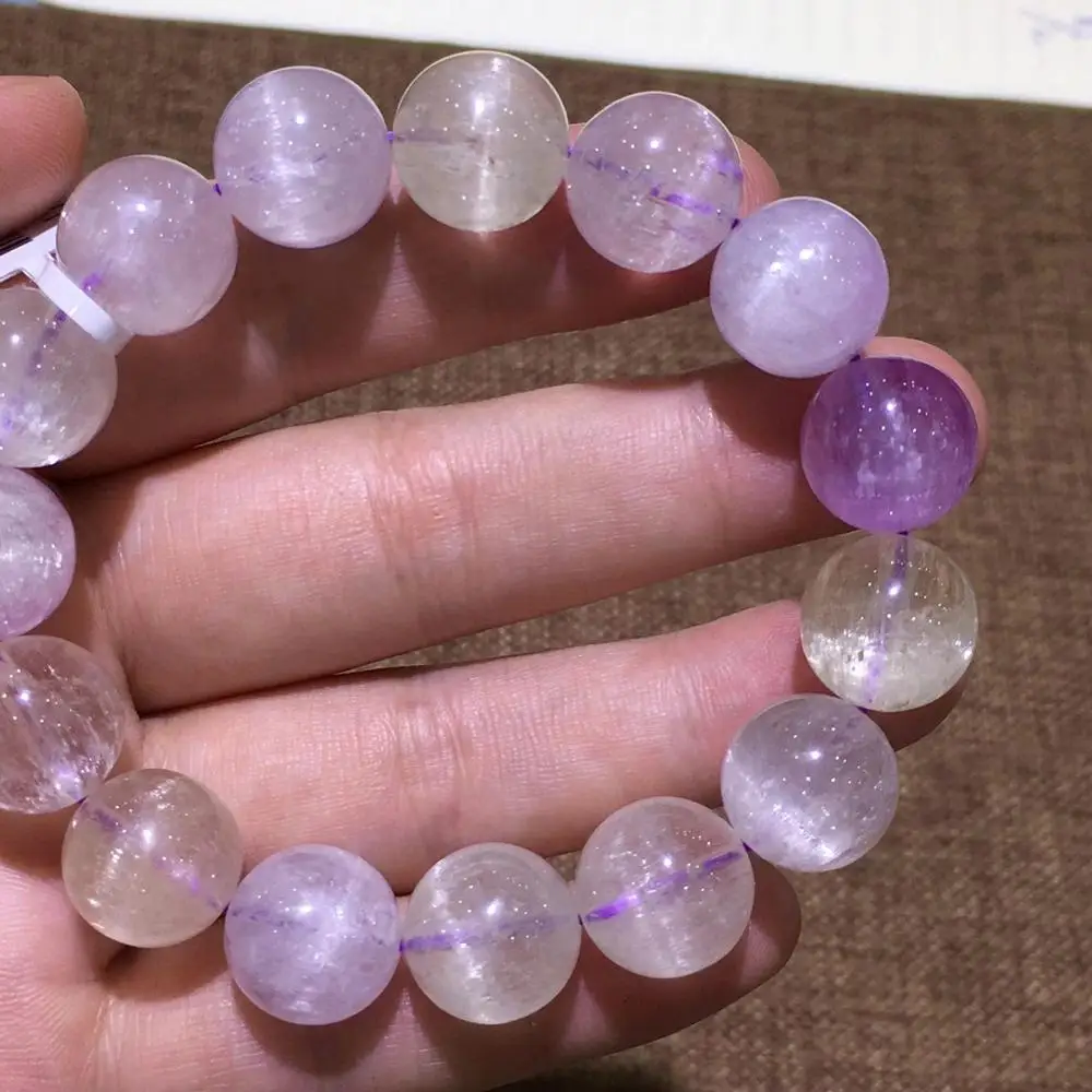 

13.4mm Natural Purple Yellow Kunzite Quartz Clear Round Beads Bracelet Powerful Energy Cat Eye Women Men Certificate AAAAAA