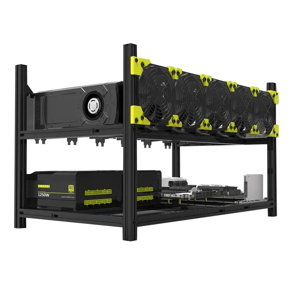 

6 GPUs 5 Fans Low Noise Aluminum Stackable Open Air Mining Computer Frame Protective Net Mining Rack Bitcoin Rack Only New