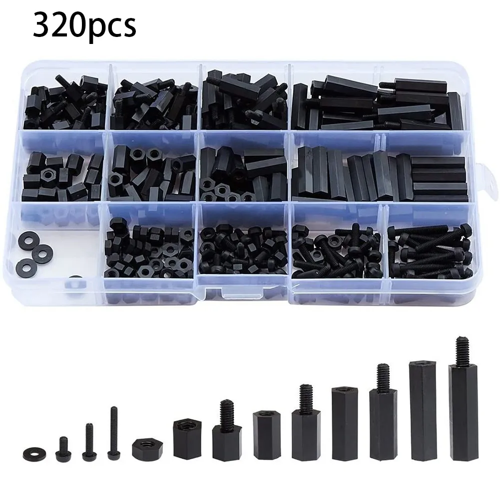 

320 Pcs M2 Nylon Male To Female Hex Spacers Screw Nut Stand‑Off Assortment Kit For Electrical Equipment Accessories