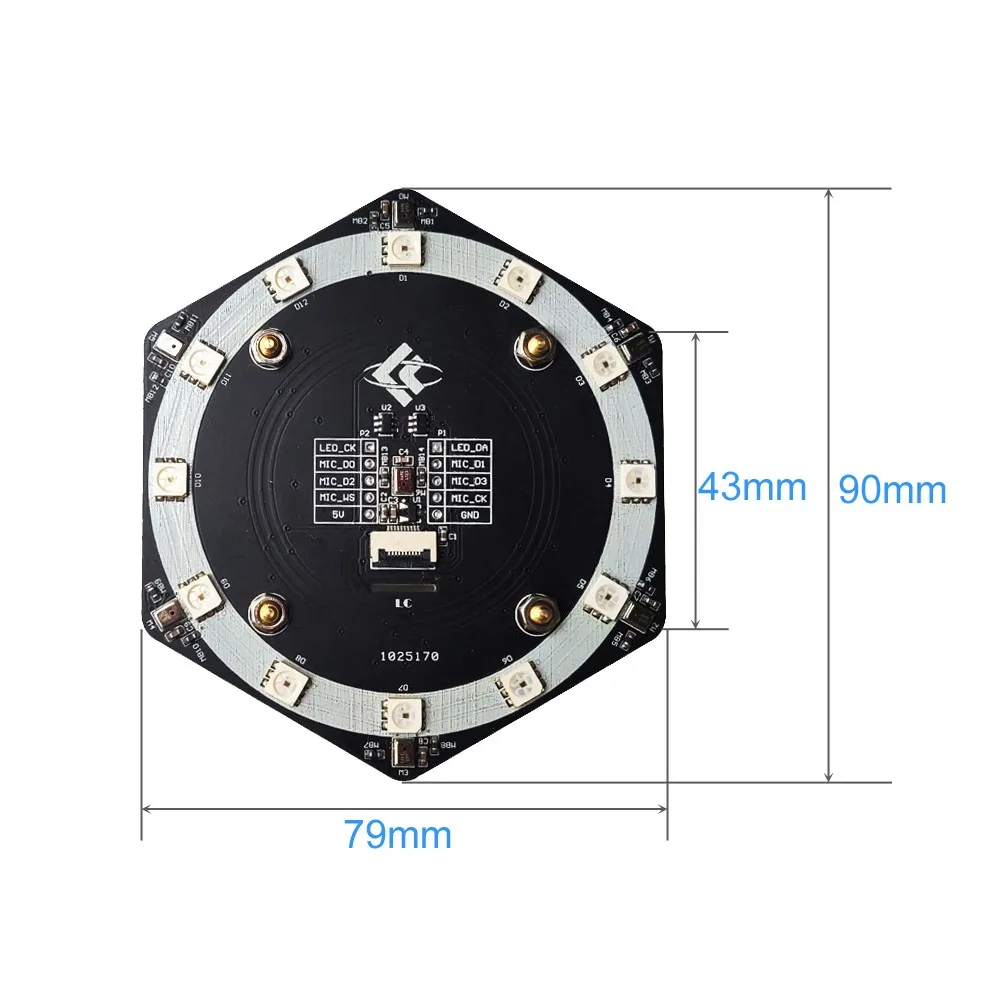 

Intelligent Voice Recognize Array Sound Source Locator 7Pcs MIC Audio Decoder Module 12Pcs SK9822 RGB LED Shield Six MIC Input