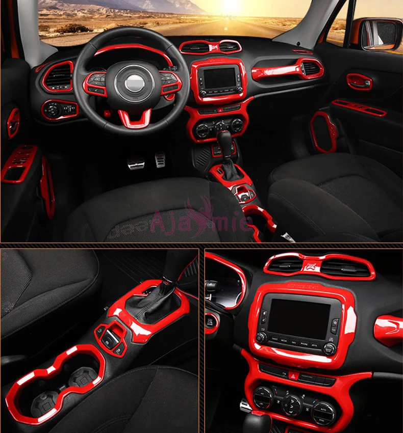 For Jeep Renegade 2016 2017 Interior Red Color Steering Wheel Reader lamp Gear Knob Trim Car Styling Accessories | Автомобили и