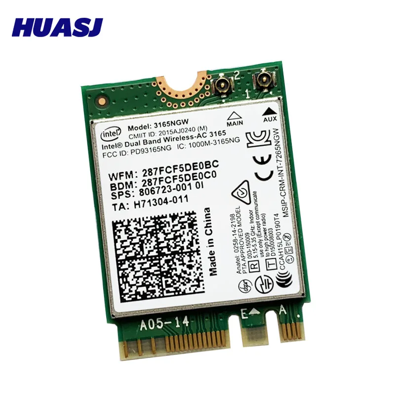 Huasj двухдиапазонный 2 4G/5Ghz 433Mbps Intel 3165AC NGFF 802.11ac WiFi 3165NGW M.2 WLAN карта + BT 4 0 сетевой мини