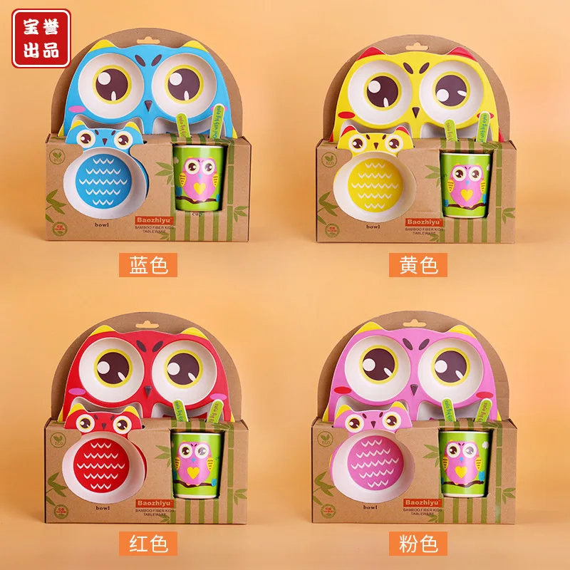 Бамбуковое волокно детская тарелка для еды ложка вилка Набор чашек посуда риса
