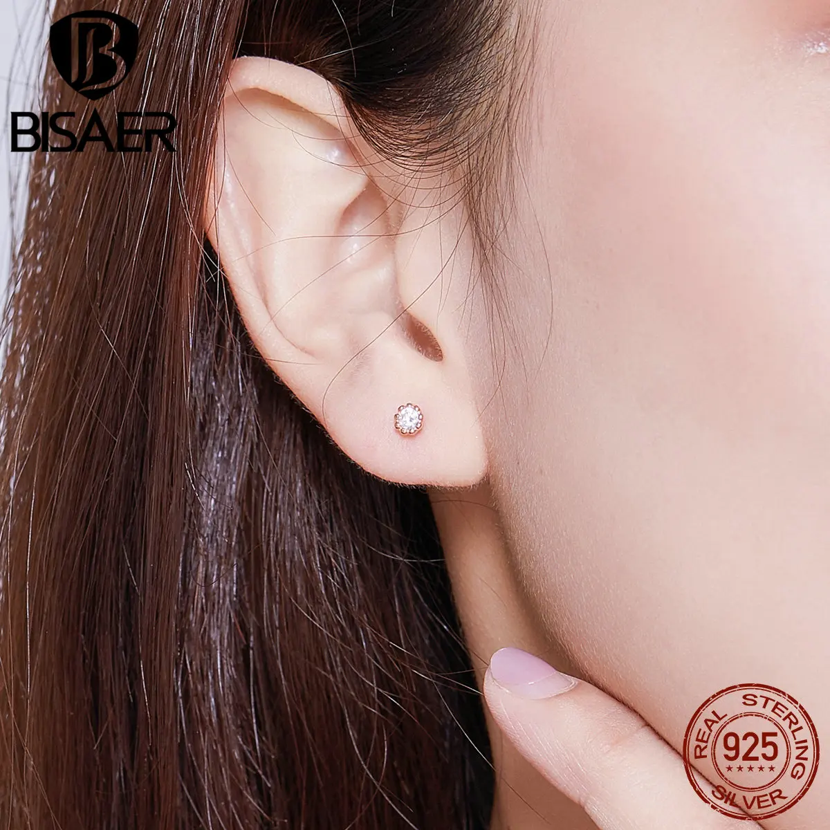 Свадебные серьги BISAER 925 пробы серебро прозрачный кубический циркон изысканные