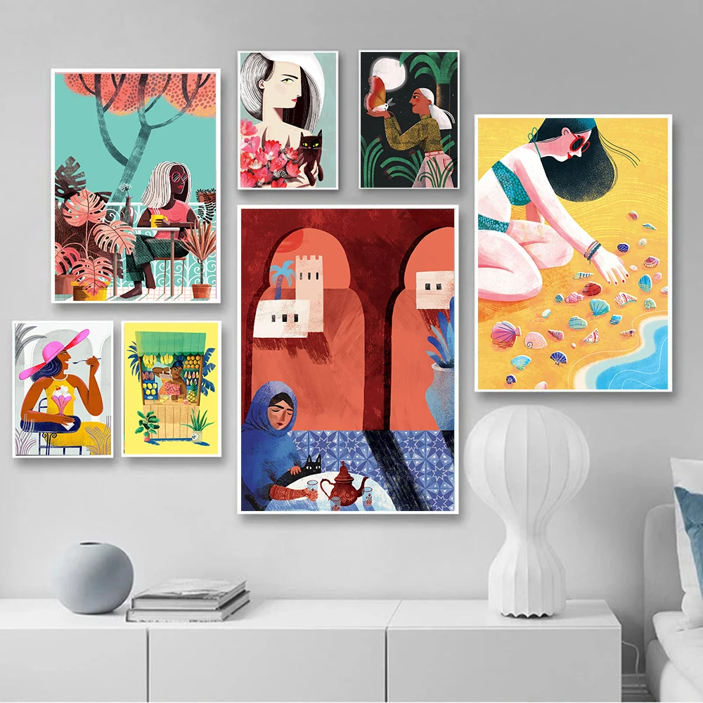 

Постер для путешествий, иллюстрация, скандинавские принты, винтажный пейзаж, океан, Испания, Япония, художественная живопись на холсте, наст...