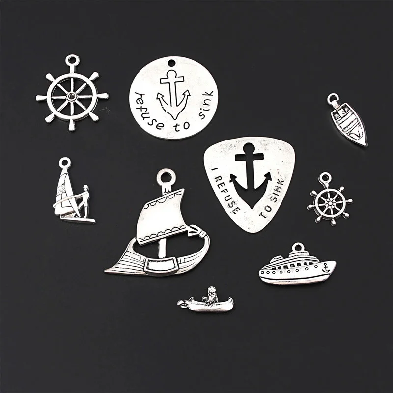 18 шт. смешанных серебряных подвесок морской якорь шармы парусная лодка руль
