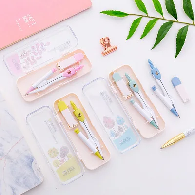 

Small Fresh Student Compasses Drawing Round Device Korean Stationery Compasses Set with Automatic Pencil School Office Supplies