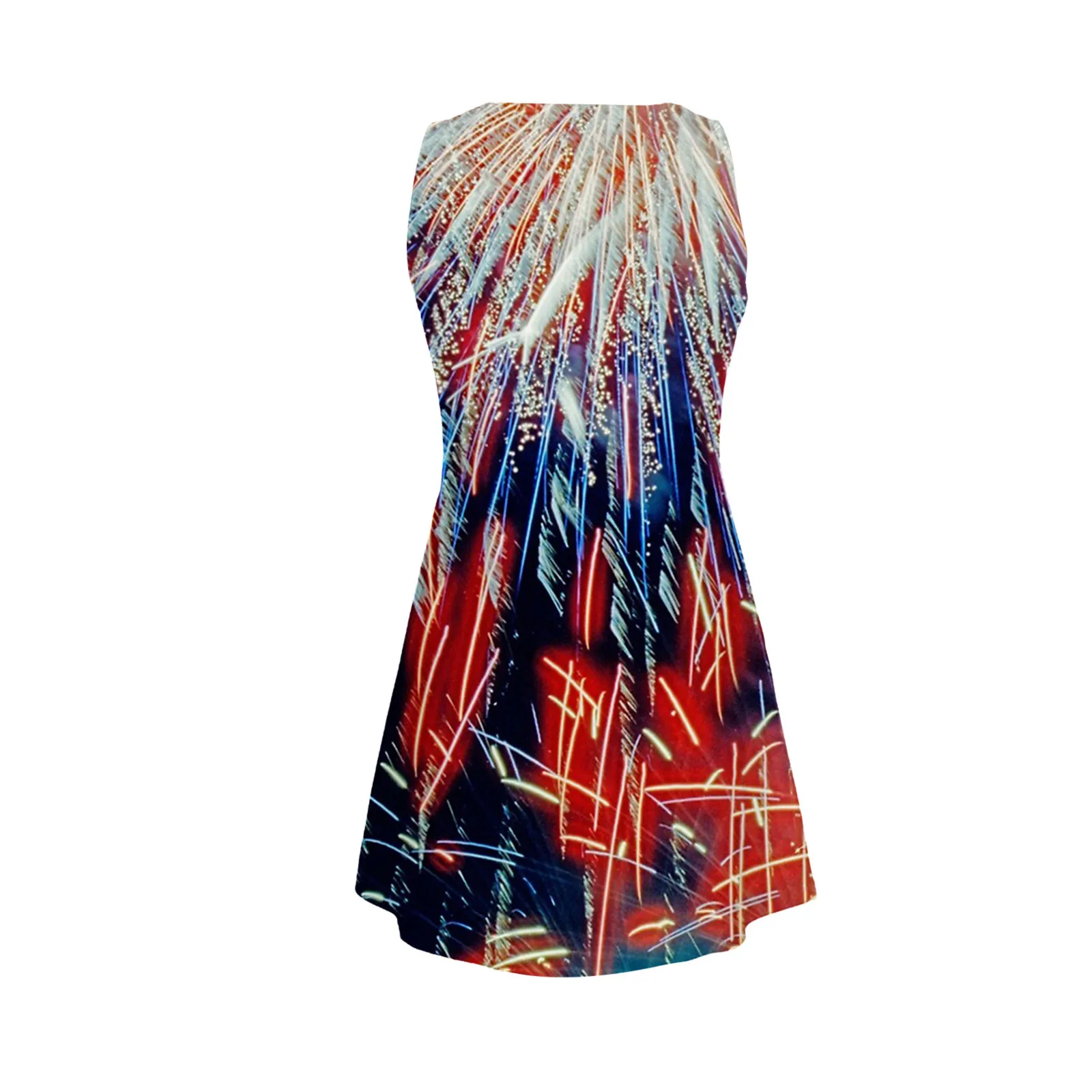 

Women Dresses Summer Sleeveless American Flag Print Beach Mini Dress with Pockets Plus Size O Neck Dresses Women Dress