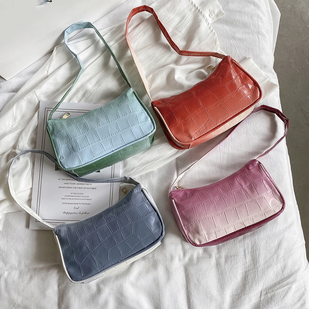 

Ladies Bags with Stone Pattern Print Designed Small Mini Handbags PU Leather Shoulder Gradient Color Handbags