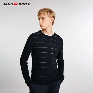 JackJones осенний мужской свитер из 100% шерсти контрастный полосатый свитер с круглым вырезом Повседневный свитер Топ 218324556