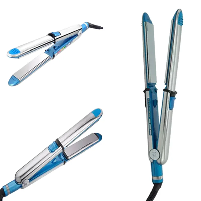 Нано титановый плоский утюжок керамический для завивки волос со светодиодным