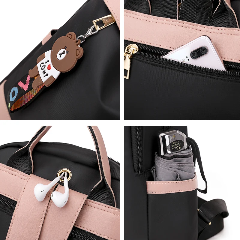 

2020 Korean Style Leisure Lady Backpack Waterproof Oxford Large Capacity Outdoor Travel Bag Women Cute Rabbit Ear Laptop Bags