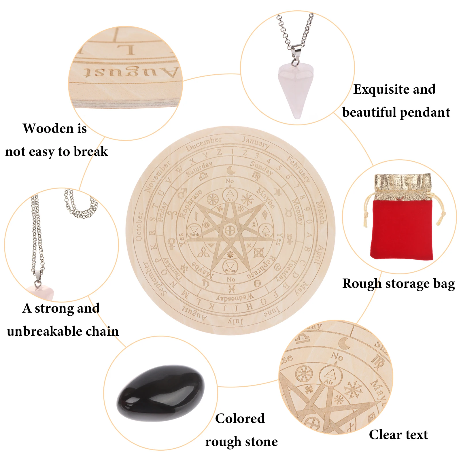 

Pendulum Board for Divination Metaphysical Message Board Star Wooden Pendulum