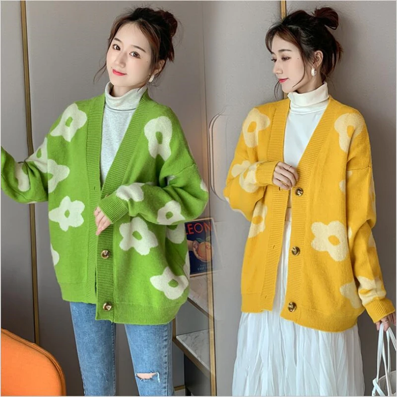 Осенне-зимний женский вязаный кардиган свитер пальто для беременных короткая