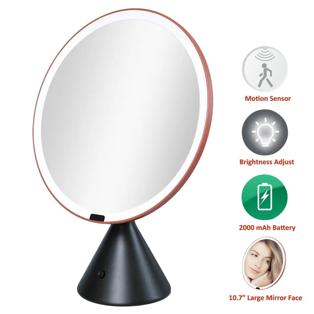 Lighted Makeup Mirror with Lights Wireless Beauty Round Mirrors Battery Operated Large Tabletop Bathroom Vanity Make up Mirror