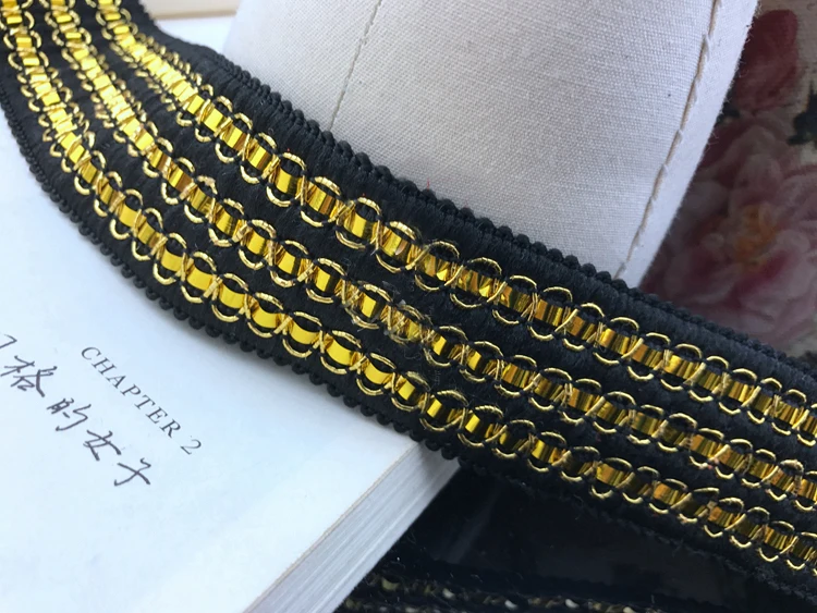 

Тесьма 5 метров Черное золото ленты кружевной отделкой ленты одежда платье швейный материал 3,8 см 1,49 "Ширина ML498C087