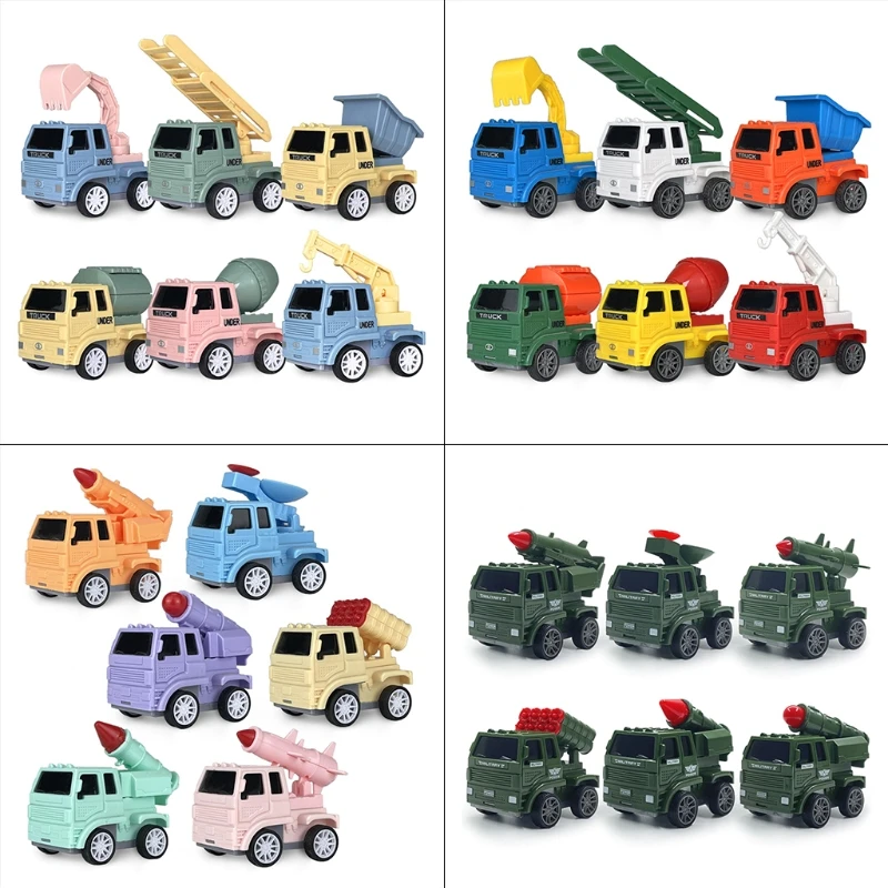 

B2EB 6Pcs Plastic Mobile Machinery Pull Back Car Toys for Boys Girls Mini Car Toys