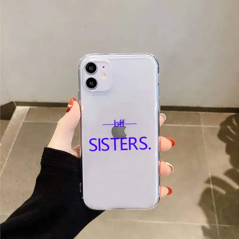 

bff Sisters Simple letters Literary style Phone Case Transparent for iPhone 6 7 8 11 12 s mini pro X XS XR MAX Plus