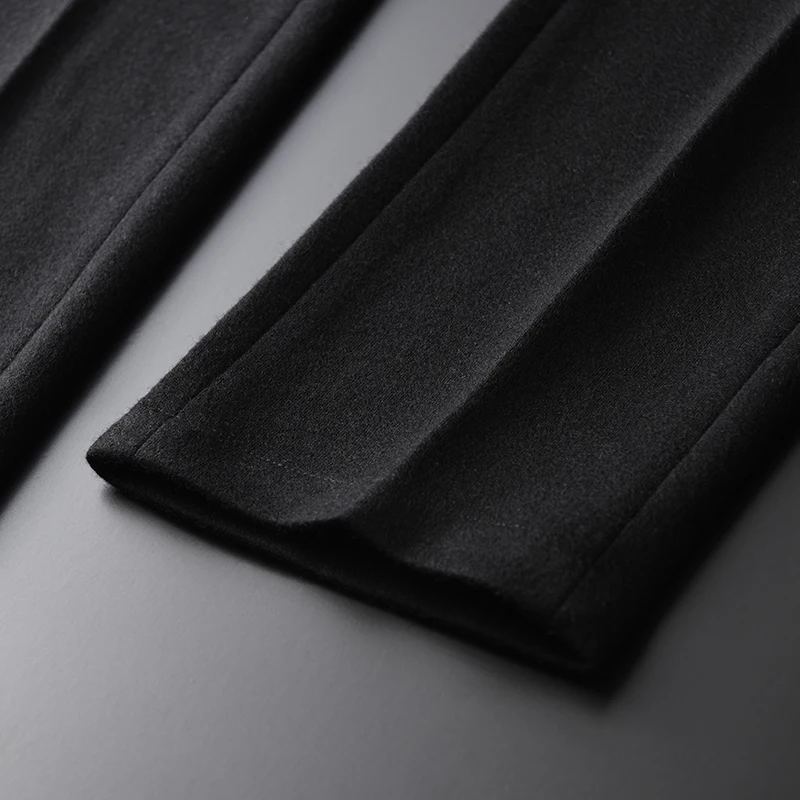 Minglu Black Wool Mens Pants Luxury Solid Color Business And Casual Male Pants Autumn And Winter Slim Fit Man Trousers