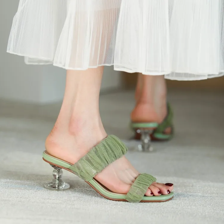 

sandals fairy mesh middle heel crystal heel thick heel thin heel mesh fashion for 2021 summer