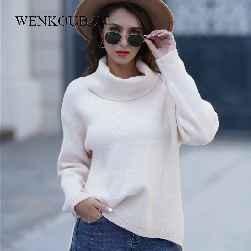 

Turtleneck Women Plaid Knitte Sweater Winter Clothes Women Fall Pullover Ladies Oversized Sweater Casual Women Jumper Pull Femme