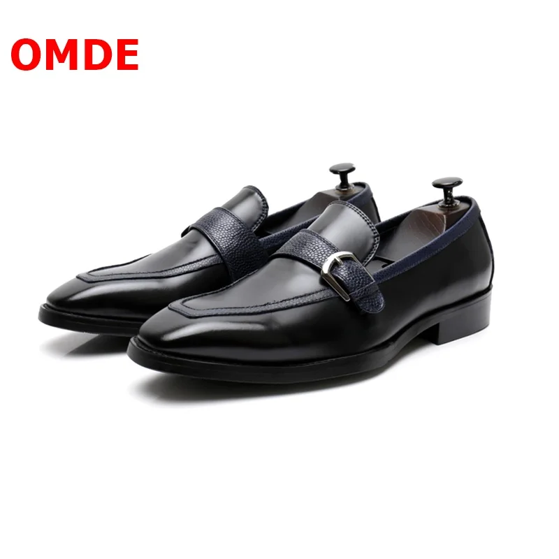 OMDE Italy Style Monk Strap Loafers Luxury Black Genuine Leather Handmade Slip On Men Dress Shoes Breathable Casual | Обувь