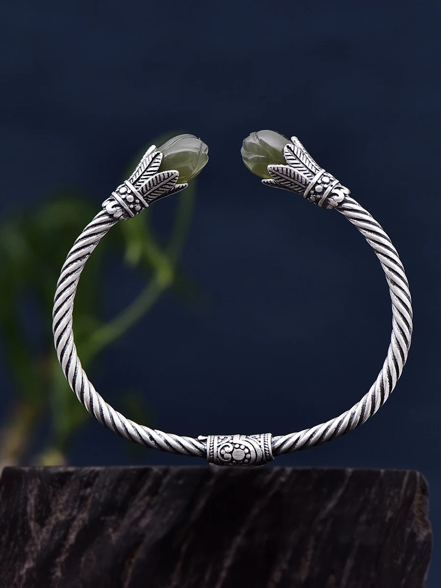 

Women's Bracelet Fashion Young Internet Celebrity Hand Jewelry Vintage Jewelry Solid Open Hetian Jade luxury jewelry designers