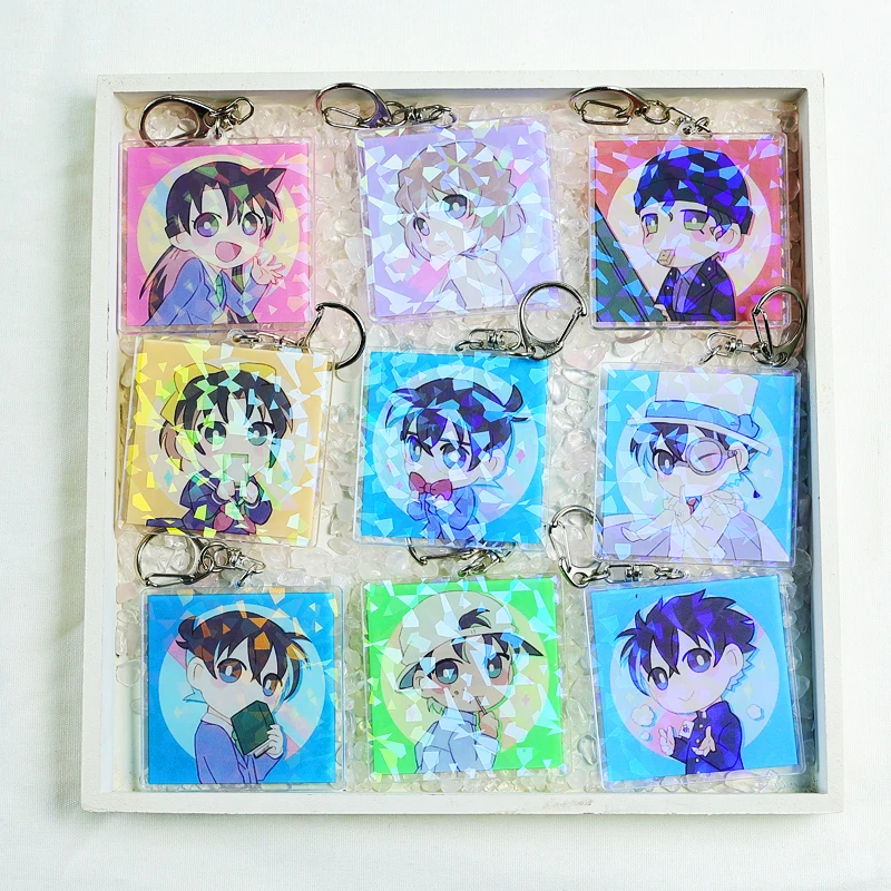 

Fashion Anime Detective Conan Keychain Kudo Shinichi Cartoon Figures Laser Acrylic Key Ring Holder Fans Gift Chaverio Llavero