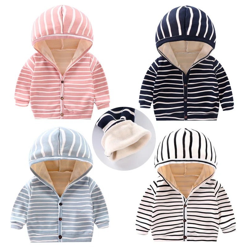 

New Baby Toddler Infant Boys Girls Clothes Cute Hooded Striped Coat Winter Warm Unisex Coat Outerwear Jacket Kids Cute Coats