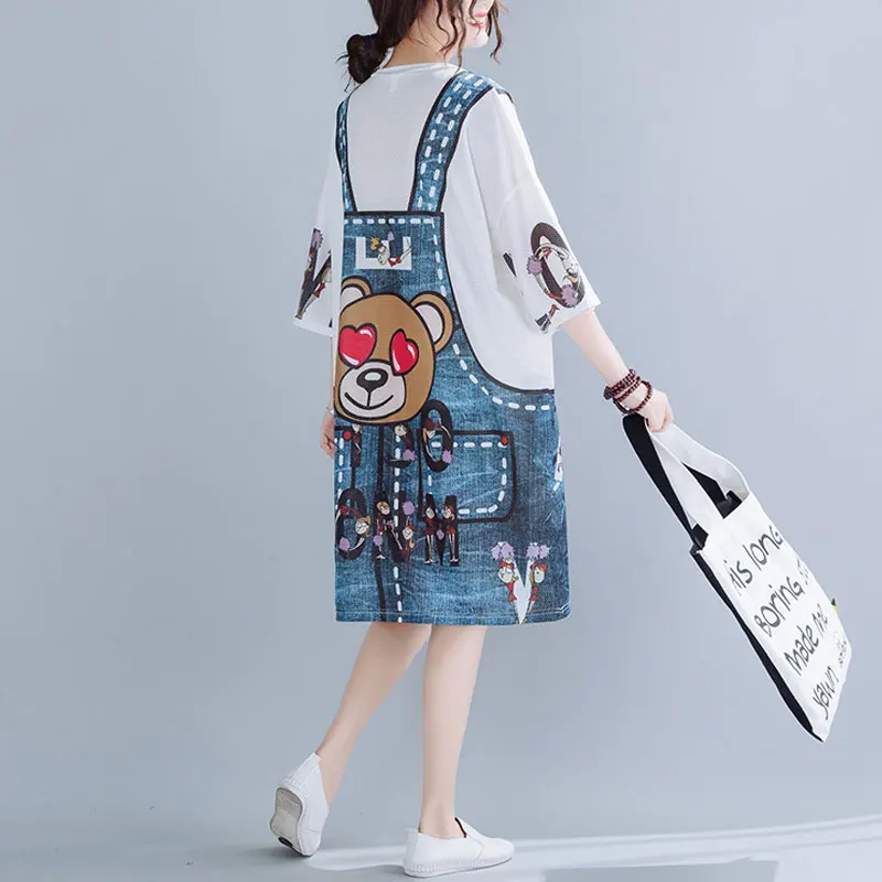 Женская одежда больших размеров летняя мода 2020 3D принт джинсовый фартук