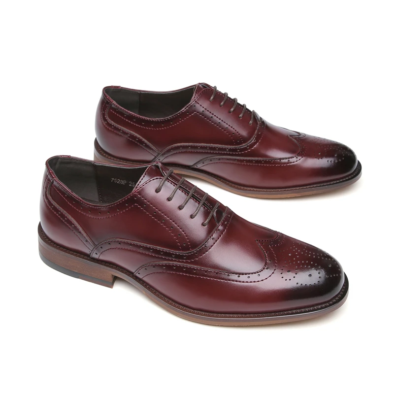 Claret Brogue Shoes Misalwa/Роскошные Мужские модельные туфли с перфорацией типа «броги» из натуральной кожи; деловые свадебные туфли в винтажном стиле; Цвет Бордовый - Цвет: Claret Brogue Shoes