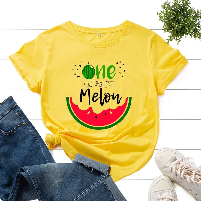 

Summer Women T-shirt Cotton 100% Short Sleeve Watermelon Letter Print Female Fashion Casual Loose Clothes Ladies O-Neck Tee Tops