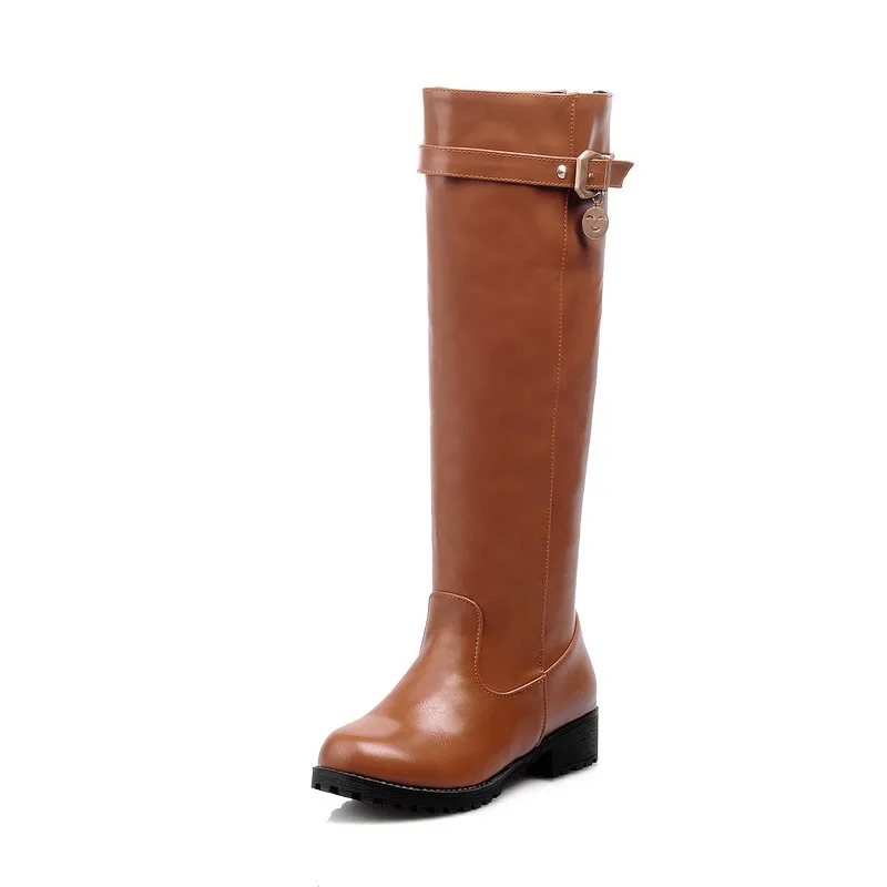 brown ASUMER/Большие размеры 34-43, модные сапоги до колена женская обувь без застежки с круглым носком ботинки Осень-зима женские ботинки г. Новинка - Цвет: brown