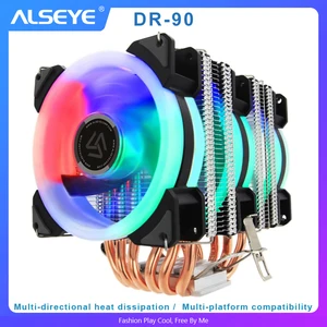 Кулер для процессора ALSEYE DR-90, 6 тепловых трубок, 4 контакта, RGB-подсветка, высокое качество, охлаждение процессора, поддержка LGA775115X120013662011