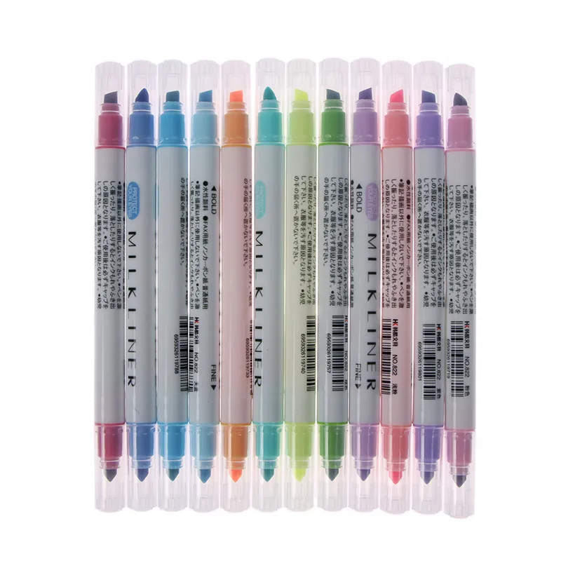 12 шт./компл. корейские ручки с двойной головкой флуоресцентные школьные маркеры