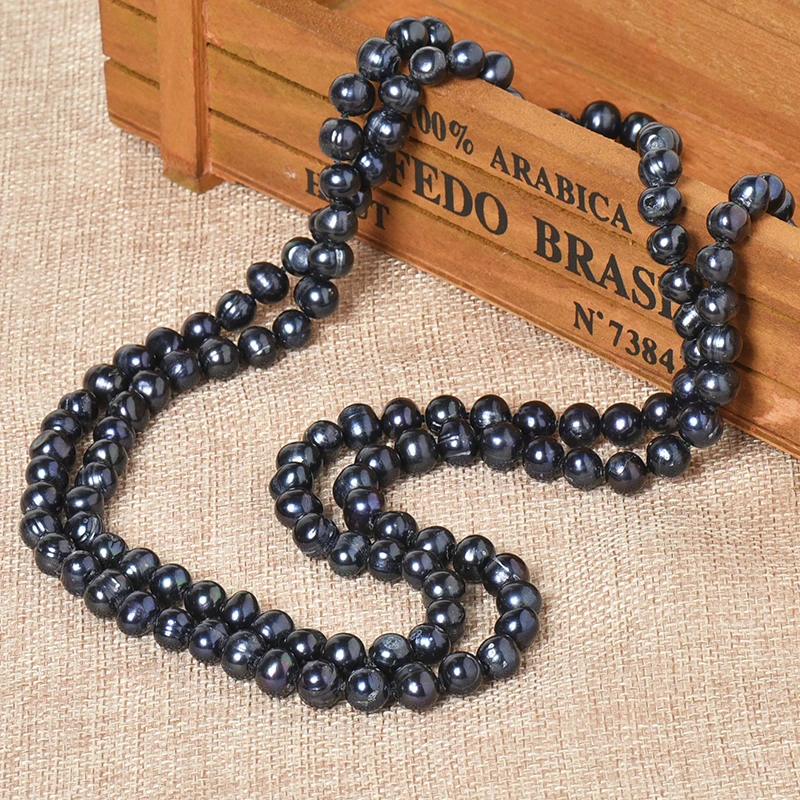 80/120cm Long Pearl Necklace Black beads Genuine Natural Freshwater Sweater Chain For Women Jewelry fashion Gift | Украшения и