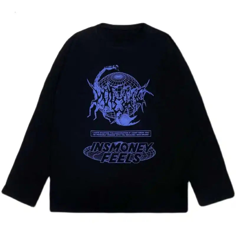 

Autumn Harajuku Style Long-Sleeved T-shirt High Street Functional Printing Pullover Men's and Women's College Style Top