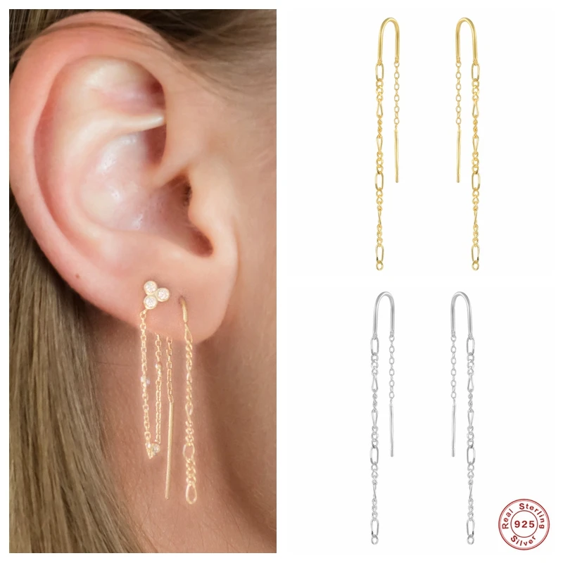 

BOAKO 925 Sterling Silver Long Chain Tassel Threader Earrings For Women Piercing Dangle Earrings Luxury Rock Ohrringe Pendiente