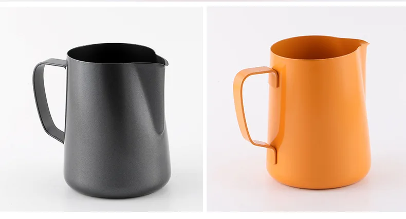 

600ml Multiple Color Pointed Mouth Stainless Steel Fancy Coffee Drawing Jar Handle Drawing Pot Cappuccino Cups Latte Sharing Pot