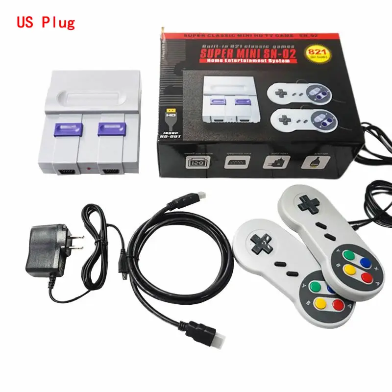 Черный Супер Мини SNES NES Ретро Классическая видеоигра консоль игровая ТВ-приставка встроенные 821 игры с двумя геймпадами EU/US - Цвет: Черный