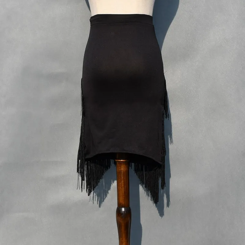 Женская юбка для латиноамериканских танцев черная белая с бахромой и кисточками